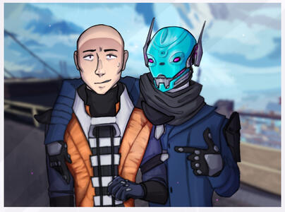 Art of Slyvia-2, my destiny exo oc, with North (sol's oc) by Sol (lonepoint)