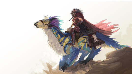 Art of my hunter & seikret from MH:Wilds, by Roii (smroii)