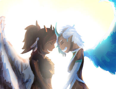 Art of Faust, my gaiaonline oc, and Iliana (Siren's oc) by Lenna (w0wls)